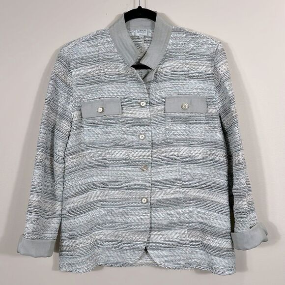 ARMANI COLLEZIONI Gray Striped Knit Button Front Blazer/Jacket Women Size 12 - Picture 1 of 11